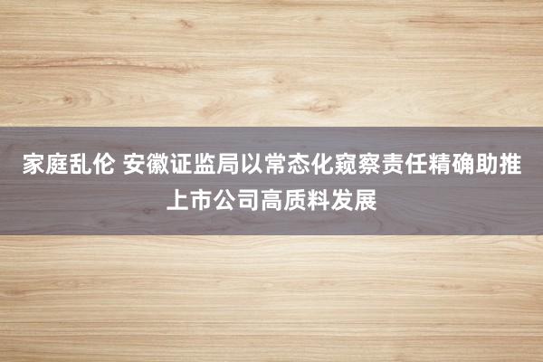 家庭乱伦 安徽证监局以常态化窥察责任精确助推上市公司高质料发展